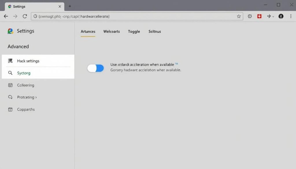 Chrome settings page showing how to disable hardware acceleration to fix Google Chrome flickering