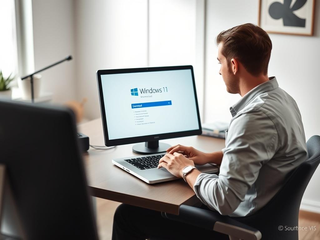 Person downloading Windows 11 using an ESD key on a laptop