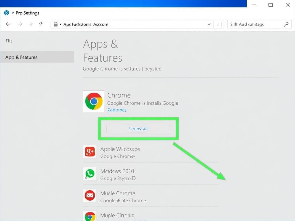 Windows Apps & Features showing how to uninstall Google Chrome to fix flickering