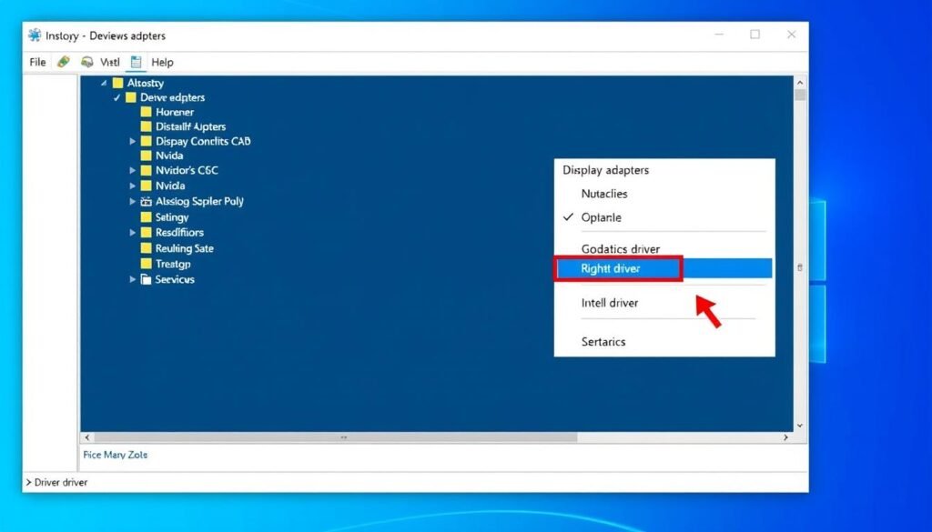 Windows Device Manager showing how to update graphics drivers to fix Google Chrome flickering