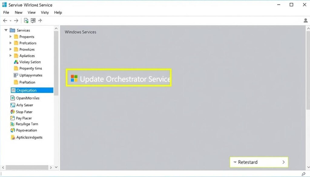 Windows Services console showing Update Orchestrator Service