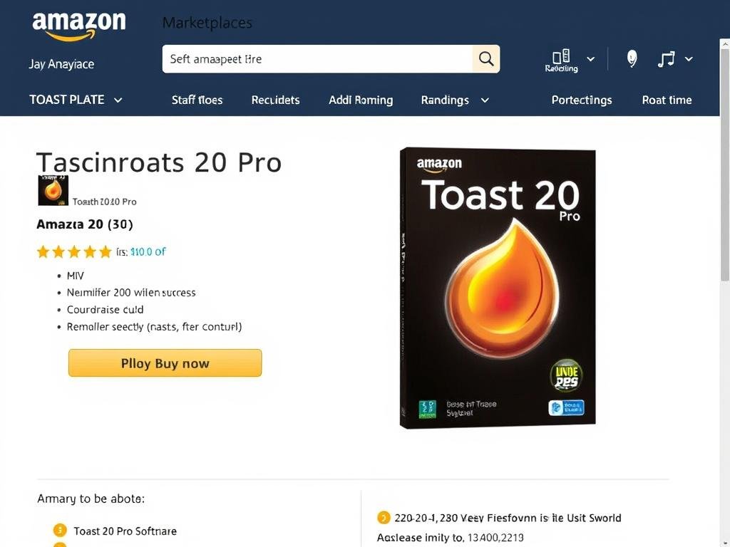 Amazon marketplace showing Toast 20 Pro software listing