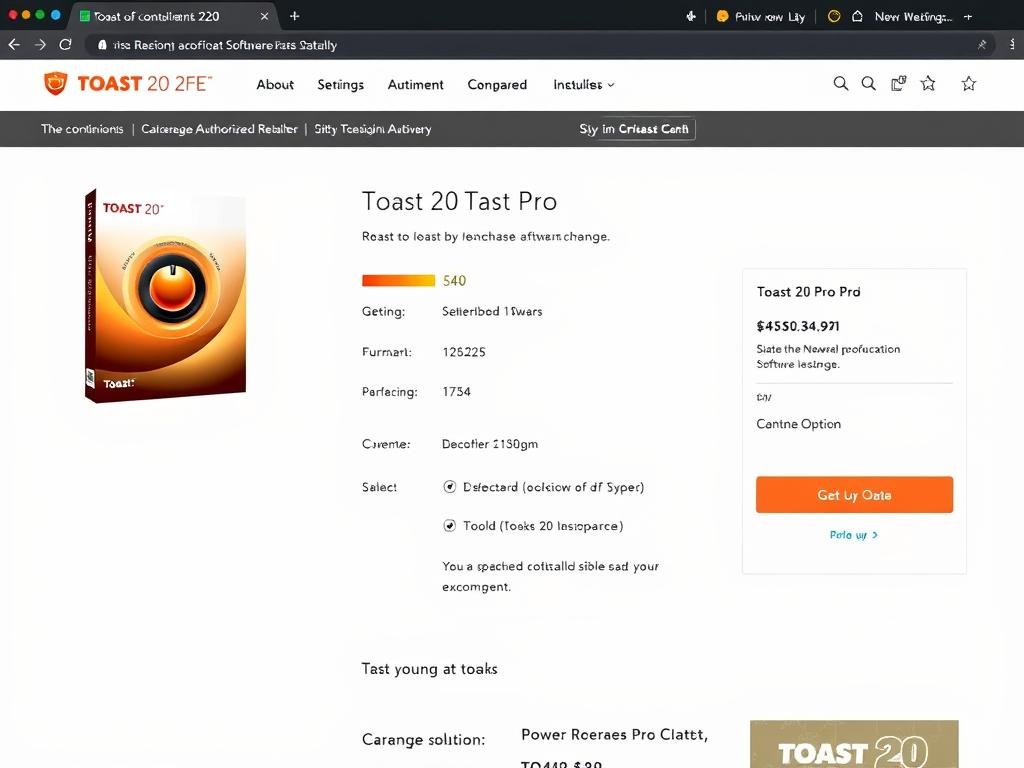 Authorized software retailer showing Toast 20 Pro product
