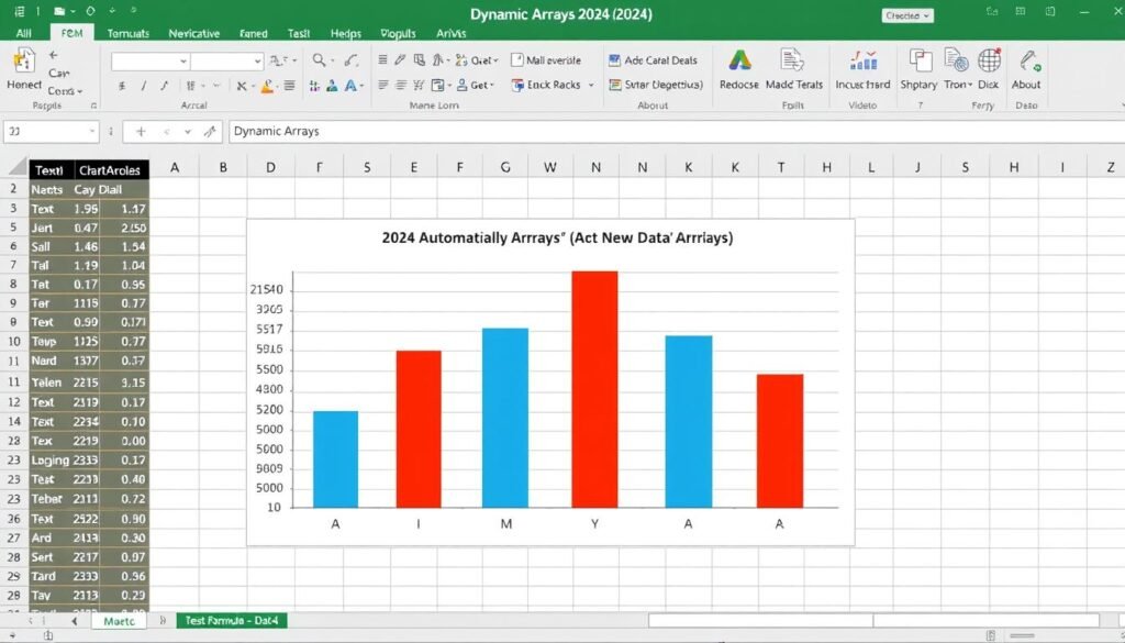 Excel 2024 showing Dynamic Arrays and new chart functionality