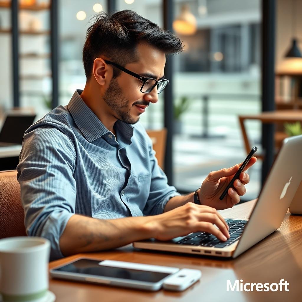 Freelancer working with Office applications across multiple devices