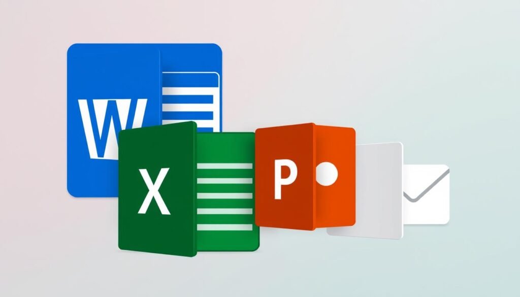 Microsoft Office 2024 applications suite showing Word, Excel, PowerPoint, and Outlook