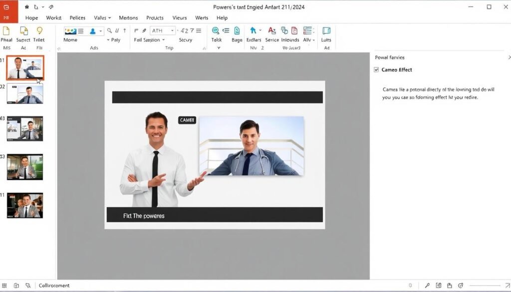 PowerPoint 2024 showing the new Cameo feature with presenter video integration