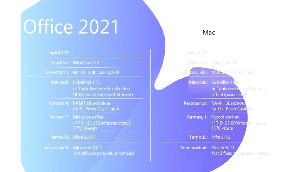 System requirements for Microsoft Office 2021 showing Windows and Mac compatibility