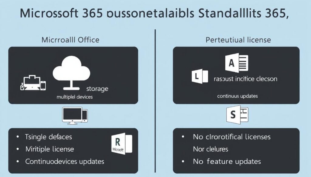 Visual representation of the limitations of standalone Word and Excel versions compared to Microsoft 365