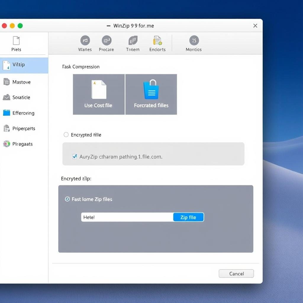 WinZip 9 Mac interface showing file compression options